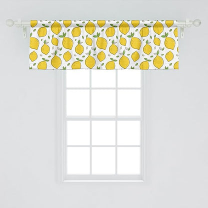 Ambesonne Lemons Window Valance, Continuous Citrus Fruits Leaves Refreshing Cartoon Pattern, Curtain Valance for Kitchen Bedroom Decor with Rod Pocket, 54" X 18", Lime Green Earth Yellow