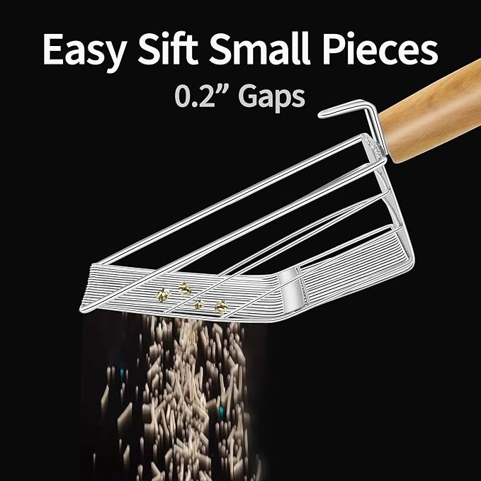 UFECODO Fast Sifting Cat Litter Scoop with Holder Stand, 2 Widths of Slots Stainless Steel Poop Scooper with Ergonomic Wood Handle, Heavy Duty and Easy Clean-Mewly Pet