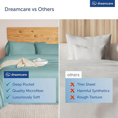 DREAMCARE King Size Sheets Set - Cooling Bed Sheets - 4pcs Set - up to 15" Deep Pocket King Sheet Set – Soft & Long Lasting Cooling - 100% Fine Brushed Microfiber with Side Pocket - Spa Blue