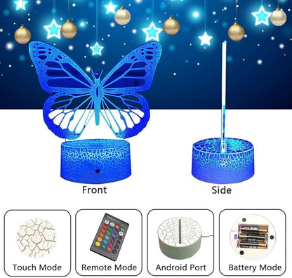 Butterfly Night Light, Birthday Gift for Girls 3D Illusion Lamp Kids Bedside Lamp with 16 Colors Changing Remote Control Butterfly Toys Girls Gifts
