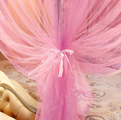 4 Corners Post Pink Canopy Bed Curtain Full Bed for Girls & Adults - 4 Opening Mosquito Net - Princess Bedroom Decoration