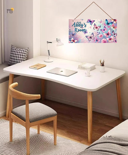 Personalized Name's Pretty Colorful Butterflies Nursery Kid's Children's Girls Bedroom Door Sign Wood Plaque Sign Butterfly Wall Decor Wall Art Decor Decorative Plate