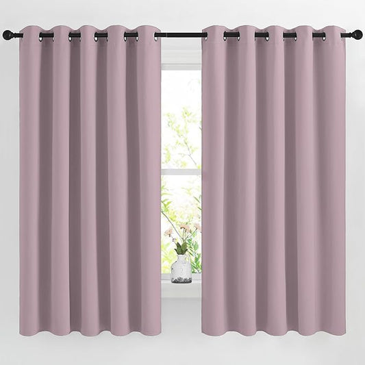 NICETOWN Room Darkening Curtain Panels 66 - Window Treatment Energy Saving Thermal Insulated Solid Grommet Room Darkening Drapes for Living Room (Baby Pink, 1 Pair, 66 by 66-Inch)