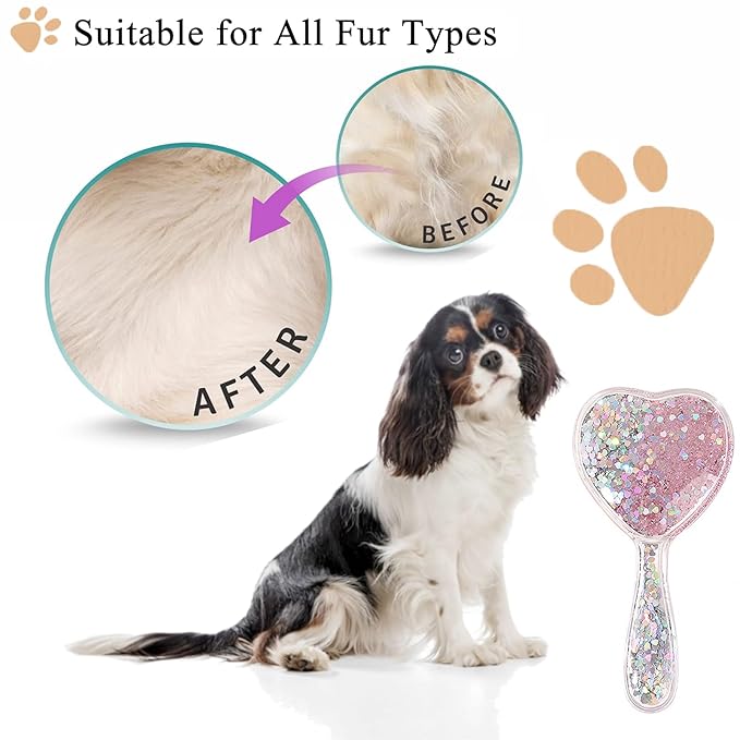 Small Dog Brush, Soft Brush for Shih Tzus, Yorkies, Maltipoos, Maltese, Love Shape Puppy Massaging Hair Comb for Small Dogs Cats Rabbits of All Hair Types (Glitter Pink)-Mewly Pet