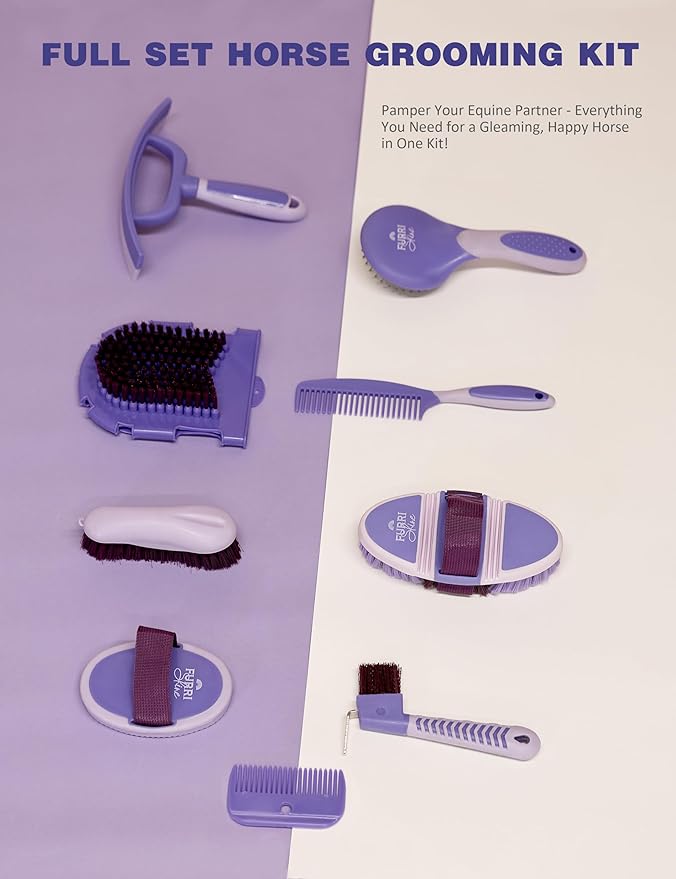 11PCS Horse Grooming Kit Curry Comb Sweat Scraper Horse Bathing Supplies Grooming Tools with Storage Bag Sugar Taro-Mewly Pet