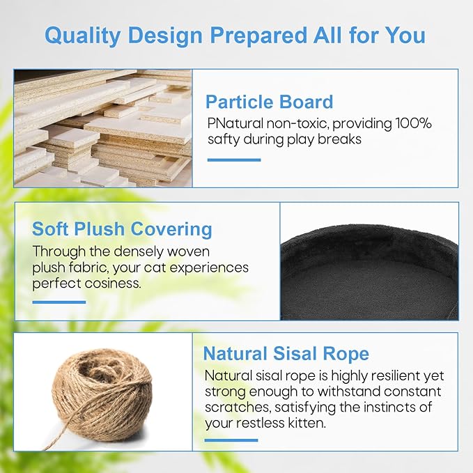 FDW Cat Tree 54in Cat Tower Multi-Level Durable Cat Scratching Post & Cozy Fun Cat Jumping Platform Space Saving Cat Condo Pet Play House for Indoor Cats,Dark Gray-Mewly Pet