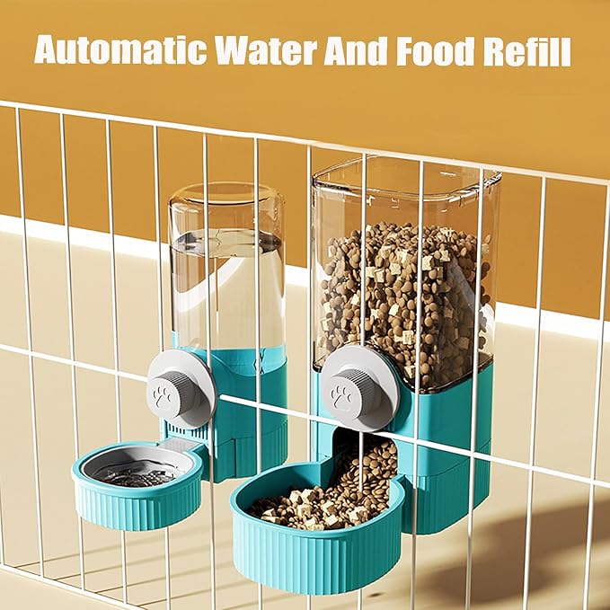 GKYZBB Hanging Automatic Food Water Dispenser,Rabbit Feeder Guinea Pig Water Bottle Food Feeder for Ferret Guinea Pig Rabbit Bunny Cage Accessories (Blue, 520ml+1200ml)-Mewly Pet