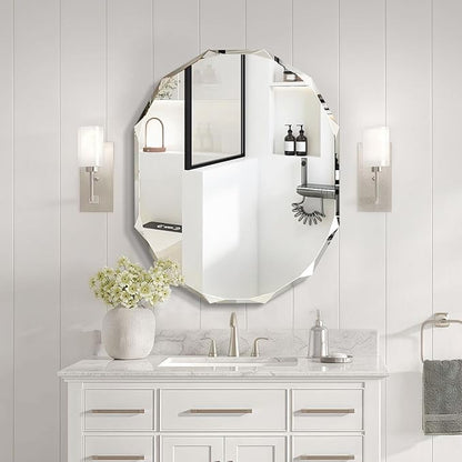 Pregaspor Single Beveled Edge Bathroom Vanity Mirror, 30" x 36" Oval Wall Mirror, Shatterproof Frameless Mirror for Over Sink, Restroom