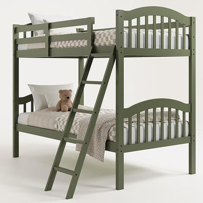 Storkcraft Long Horn Twin-Over-Twin Bunk Bed (Olive) - GREENGUARD Gold Certified, Converts to 2 Individual Twin Beds