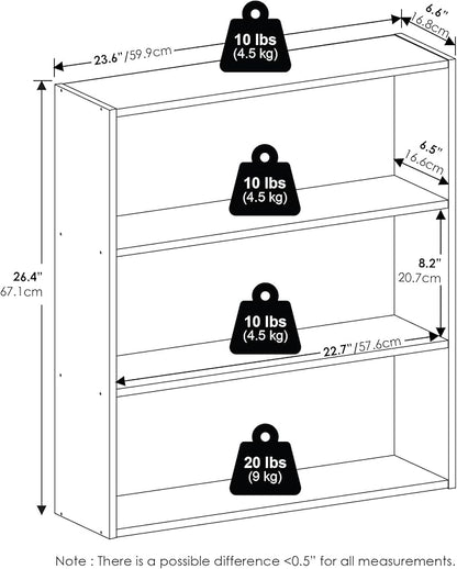 Furinno Basic Book Shelf, 3-Tier Bookshelf, Cube Storage Organizer Bookcase with Open Shelf, 7 x 24 x 26, for Living Room, Bedroom, Home Office, Espresso