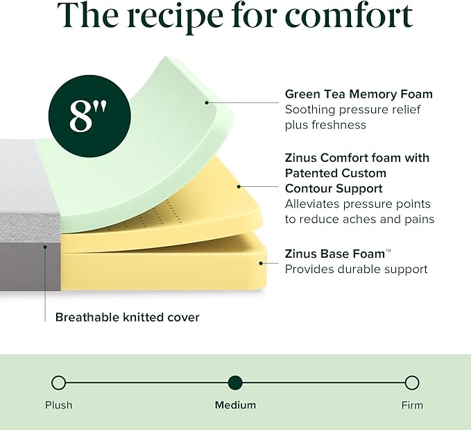 ZINUS 8 Inch Ultima Memory Foam Mattress [New Version], Twin, Fiberglass Free, Medium Firm Feel, Breathable Airflow Memory Foam, Certified Safe Foams & Fabric, Mattress in A Box