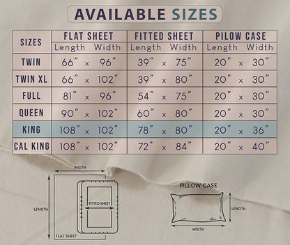 RUVANTI Flannel Sheets King Size - 100% Cotton Brushed King Size Sheets Set - Deep Pockets 16 Inches Bed Sheets - All Seasons Breathable & Extra Soft - Warm & Cozy, 4 Piece, Bali