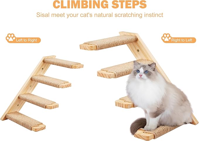 Cat Wall Furniture Set, 2PCS Cat Shelves & 2PCS 4 Steps Wall Shelves Stairs Tower Climbing Scratching Perches for Climbing Sleeping, Playing-Mewly Pet