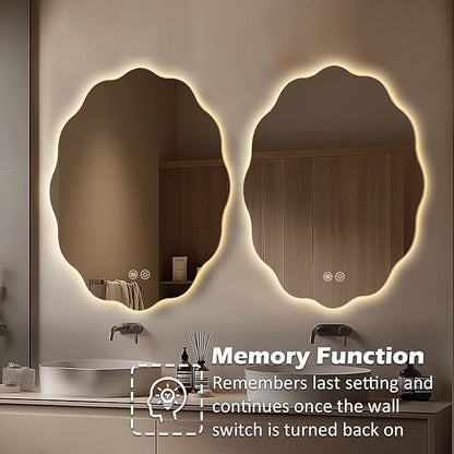 Round LED Bathroom Mirror with Lights 30", Stepless Dimmable Circle LED Mirror with 3 Colors, Anti-Fog, Memory, Frameless Smart Vanity Mirror