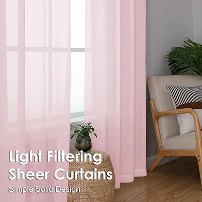 OVZME Blush Pink Sheer Curtains 45 Inches Long 2 Panels - Soft Light Filtering Window Sheer Panels for Living Room/Bedroom, Top Dual Rod Pocket, 1 Pair, Each 42Wx45L Inches
