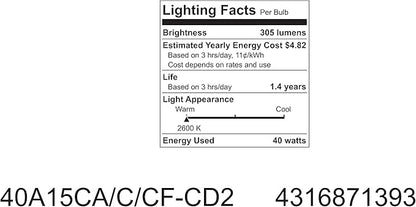 GE Lighting Decorative A15 Incandescent Ceiling Fan Light Bulb, 40-Watts, Crystal Clear, 2-Pack