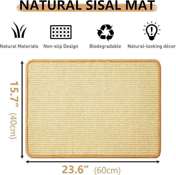 Oncpcare Rabbit Scratch Mat - Natural Bunny Scratching Pad for Claws and Teeth Care, Chew Toys, Pet Cage Bedding for Biting, Sleeping, Nesting - 24x16-Mewly Pet