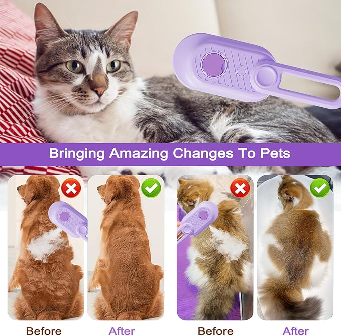 Cat Steam Brush for Shedding, 2025 New 4 in 1 Rechargeable Steam Pet Brushes for Cats & Dogs, Indoor Anti-static Pets Brush for Massage, Cleaning, Shedding & Combing Hair (Purple)-Mewly Pet