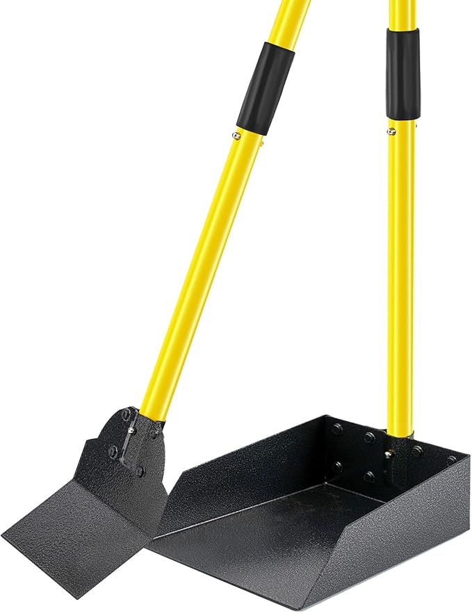 Dog Pooper Scooper,Tray and Spade Set Poop Scooper for Dogs, Adjustable Long Handle Metal Pooper Scooper with Bin for Pet Waste Removal, No Bending Clean Up for Medium and Large Dogs-Mewly Pet