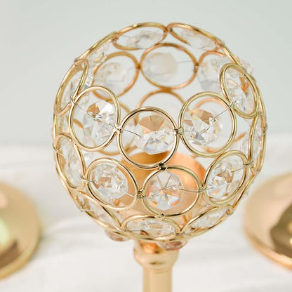 Elegant Crystal Candle Set of 6- Gold Tealight Holders, Votive Candelabras & Bowl Centerpiece Bulk for Dining Table, Wedding Decor