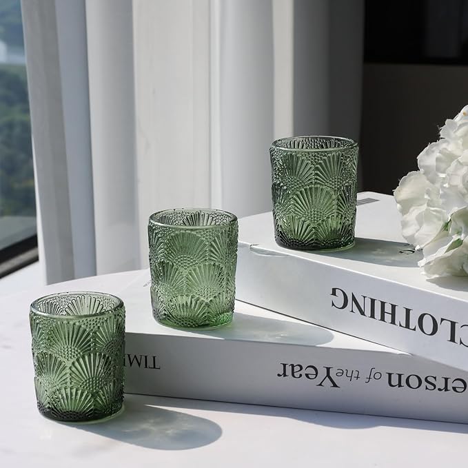Woho Green Votive Candle Holders Set of 24, Green Glass Tealight Candle Holder for Christmas Party Decor, Tea Light Candle Holder Glass for Wedding Table Lovely Gift