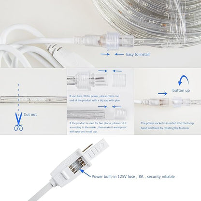 LED Rope Lights Outdoor Waterproof, 131.2ft Rope Lighting Warm White Light Strip, 110V LED Strip Lights Indoor, Connectable String Tape Light for Backyards, Patio, Decorative Lighting