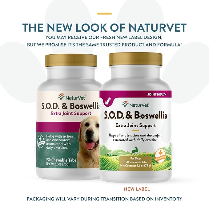 NaturVet S.O.D. & Boswellia Extra Joint Support Dog Supplement – Dog Hip Supplement – Helps Alleviate Aches, Pain – for Dog Flexibility, Healthy Joint Function – 150 Ct. Chewable Tablets-Mewly Pet
