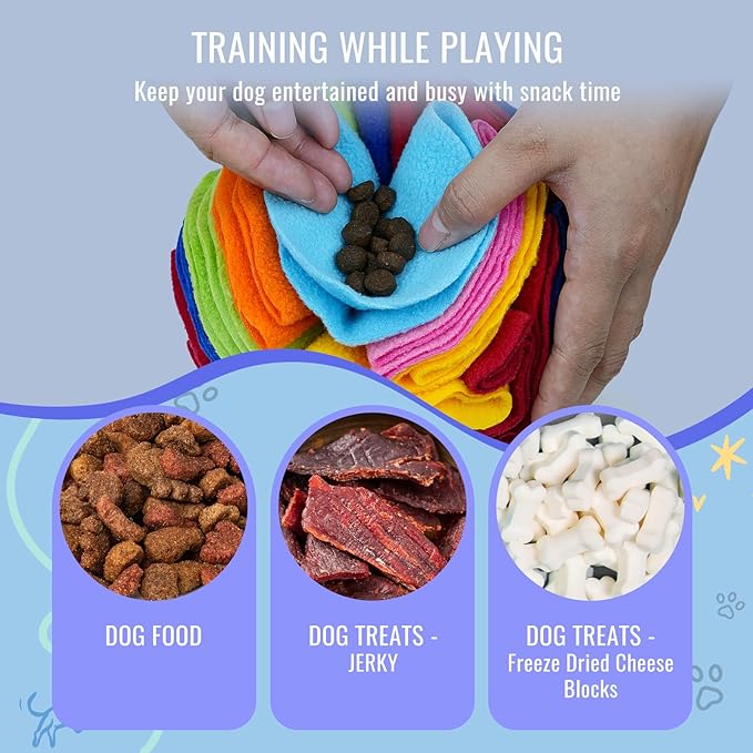 Pet Snuffle Ball, Puzzle Sniffing Interactive Dog Ball for Blind Dogs Training Stress Relief Dog Enrichment Toys Treat Machine Washable (20cm, Rainbow Color Upgrade)-Mewly Pet