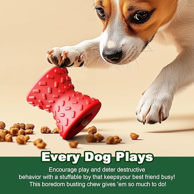 Puppy Toys, Dog Treat Toy for Traning, Interactive Toy, Treat Dispenser Toy,Natural Rubber Dumbbell Shaped, 2pcs(Red+Red)-Mewly Pet