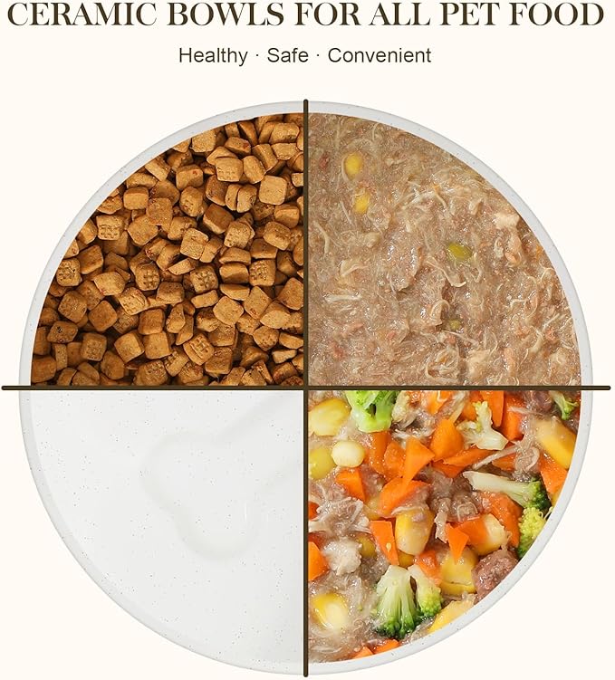 MALACASA Ceramic Dog Bowls, Dog Water/Food Dish with Wood Stand Non-Slip,14oz, Pet Basic Bowls for Your Puppy, Small Dogs or Cats,Glaze Matte Weighted Non-Slip (S-1.5 Cups)-Mewly Pet