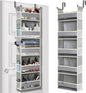 Over The Door Organizer 5-Shelves and 10 Side Pockets, Over The Door Storage for Bathroom Bedroom Nursery, Hanging Door Organizer for Baby Diapers and Kids Toys (13"x5"x44", Grey)