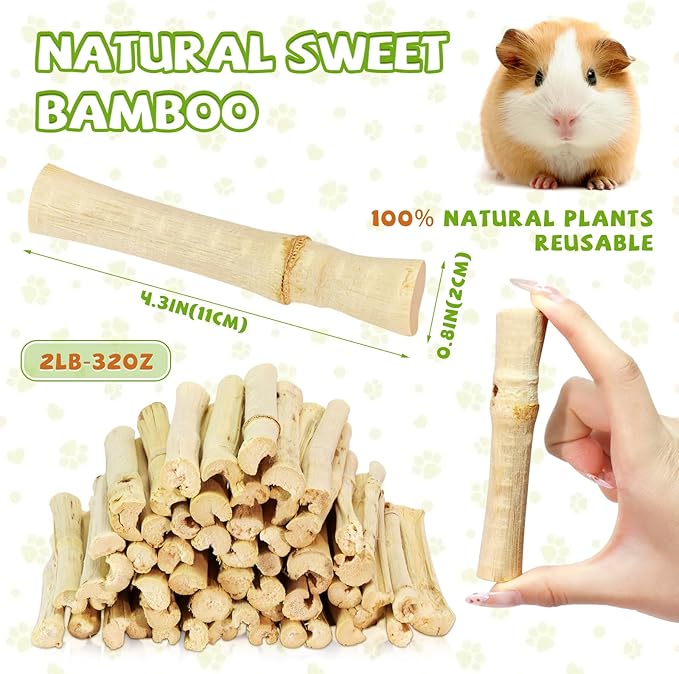 2lb Natural Sweet Bamboo Chew Toys for Small Pets - Organic Molar Sticks with Xylose & Vitamins for Rabbit, Guinea Pig, Hamster - Dental Care & Chewing Entertainment-Mewly Pet