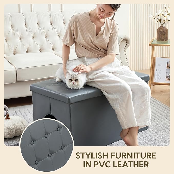 MEEXPAWS Cat Litter Box Enclosure Furniture Hidden, Cat Washroom Bench Storage Cabinet | Extra Large 35.4'' x 19.7'' x 19.7''| Dog Proof | Waterproof Inside/Easy Clean | Easy Assembly | Odor Control-Mewly Pet