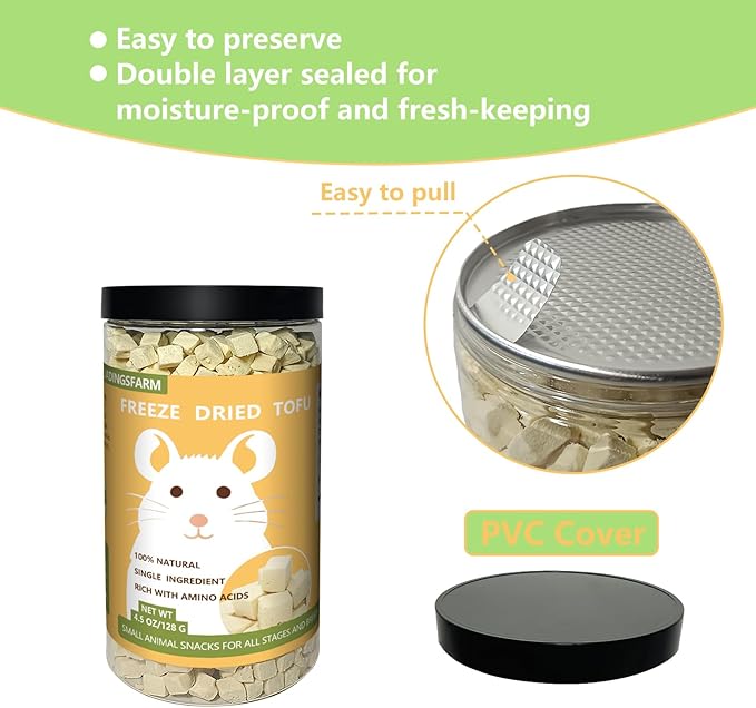 Freeze-Dried Tofu Hamster Treats, Grain-Free & Healthy Chews, High Protein Natural Snacks for Small Pets, Rabbits, Gerbils, Mice Degus, Chinchilla, 4.5 oz Pack-Mewly Pet