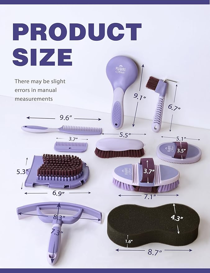 11PCS Horse Grooming Kit Curry Comb Sweat Scraper Horse Bathing Supplies Grooming Tools with Storage Bag Sugar Taro-Mewly Pet