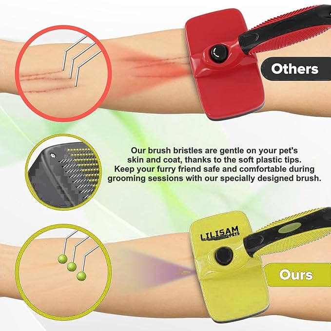 Pet Self Cleaning Slicker Brush and Grooming Comb - Gently Removes Loose Hair, Tangles, and Dirt - Skin Friendly Deshedding Grooming Tool for Hair Dogs & Cats - Pet Supplies Accessories (Yellow)-Mewly Pet