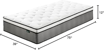 ZINUS 12 Inch True Support Hybrid Mattress [New Version], Twin, Fiberglass Free, Medium Feel, Motion Isolation, Certified Safe Foams & Fabric, Mattress in A Box