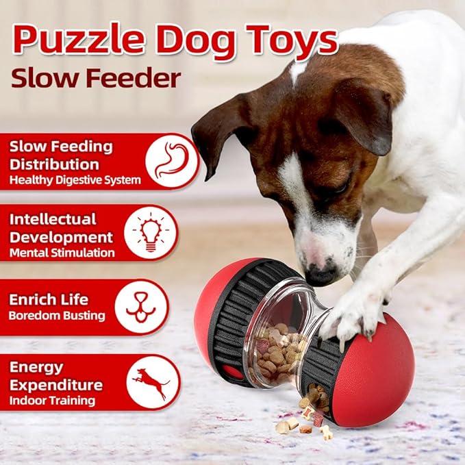 Interactive Dog Puzzle Toys, Brain Stimulation Rolling Treat Dispenser Ball & Slow Feeder Combo for Dogs to Keep Them Engaged and Busy-Mewly Pet