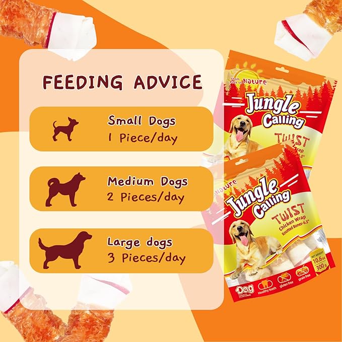 Jungle Calling Chicken Wrap Knotted Bones Dog Chews, Long Lasting Beefhide Treats Real Rawhide Bones for Large Dogs Edible Training Treats-Mewly Pet