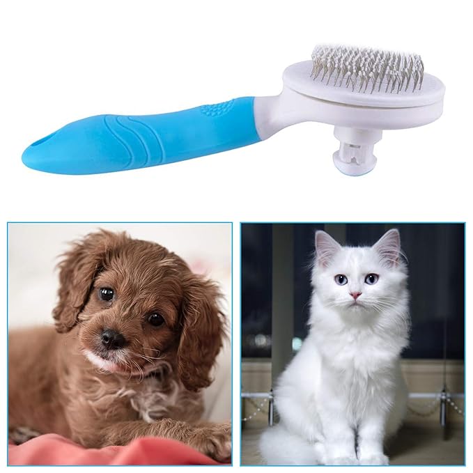 Cat Self Cleaning Slicker Brush, Pets Skin Friendly Grooming Brushes for Shedding Dogs Cats Hair Easy to Remove Loose Undercoat with Long or Short Hairs Pet Massage Tool for All Hair Type- UPGRADED-Mewly Pet