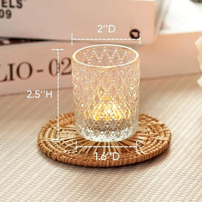 Homemory 12 Pack Clear Glass Votive Candle Holders, Tealight Candle Holder, Vintage Candle Holders Bulk for Table Centerpieces, Christmas, Baby Showers, Birthday, Wedding, Party