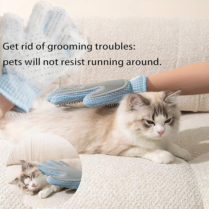 Zoocozy 2 in 1 Pet Hair Removal Glove for Cat Dog, Indoor Cat Grooming Gloves, Pet Washing Brush for Shedding Massage - Double-Sided Available(Blue)-Mewly Pet
