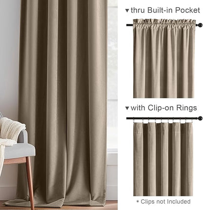 Lazzzy Velvet Blackout Curtains Thermal Insulated Room Window Drapes Super Soft Luxury Curtains for Living Room Bedroom Rod Pocket 2 Panels, Light Taupe, 52" W x 96" L