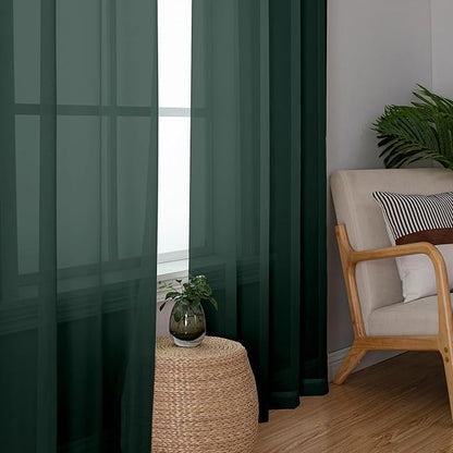 OWENIE Green Sheer Curtain 96 Inches Long 2 Panels Set for Christmas Decoration, Light Filtering Clear Sheer Curtain 95 for Bedroom/Living Room, 2Pcs, Each 42" W x 96" L