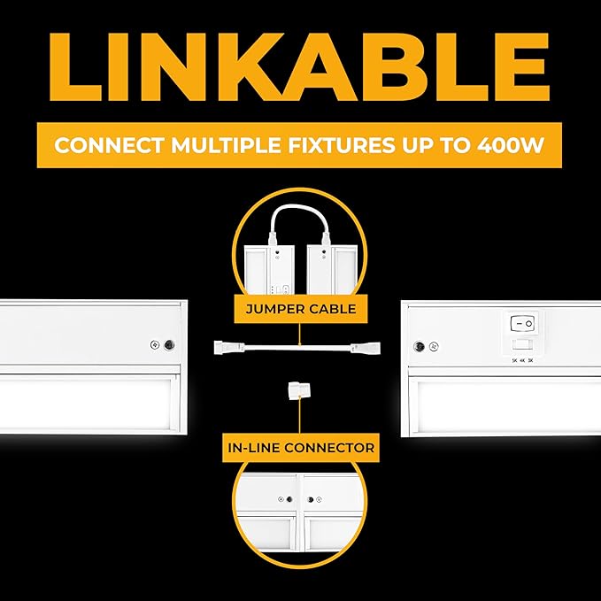 LED Under Cabinet Lighting Hardwired - 3CCT 9 Inch White Finish - Undercabinet Lights for Kitchen - Linkable Undercounter Dimmable Plug in Light or Hard Wired - Under Counter Fixture Direct Wire