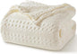 PHF 100% Cotton Waffle Weave Blanket Queen Size for Bed, Soft Lightweight & Breathable, All-Season Comfort, Luxury Aesthetic Woven Bedding for Home Decor, 90"x90", Ivory