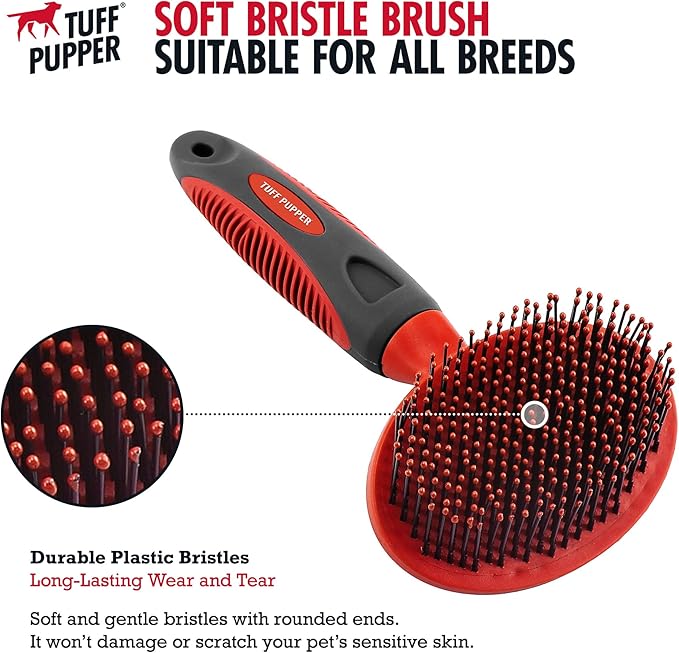 Tuff Pupper Round Bristle Soft Brush for Dogs and Cats | Gentle Grooming for Short or Long Hair | Soft Pin Tool for Sensitive Skin | Detangle & Remove Loose Fur | For Dematting & Detangling Undercoat-Mewly Pet