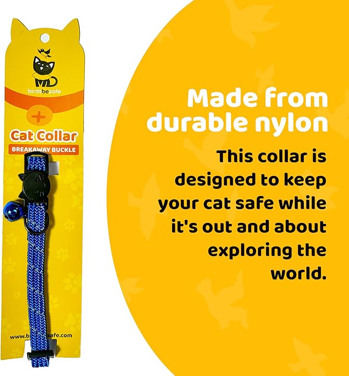 BirdsBeSafe® Break Away Cat Collar with Bell, Reflective Thread for Night Visibility, Comfortable Elastic Stretch Cat Collar to Protect Cat from Getting Stuck in The Garden.-Mewly Pet