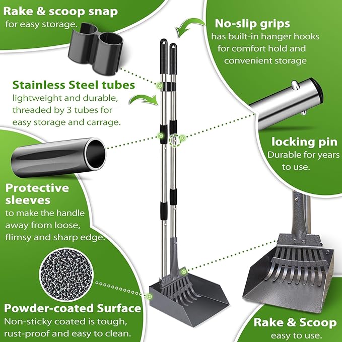 Outdoor Dog Poop Trash Can with Pooper Scooper & 60 Free Poop Bags -15 L/4 Gallon Dog Waste Trash Can Pet Waste Disposal Station with Inner Bucket - Metal Dog Pooper Scooper Great for All Sized Dogs-Mewly Pet