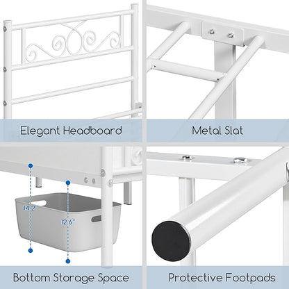 Yaheetech Twin Bed Frames Metal Platform Bed with Headboard and Footboard No Box Spring Needed Easy Assembly,Under-Bed Space: 12.6''/White/Twin Bed